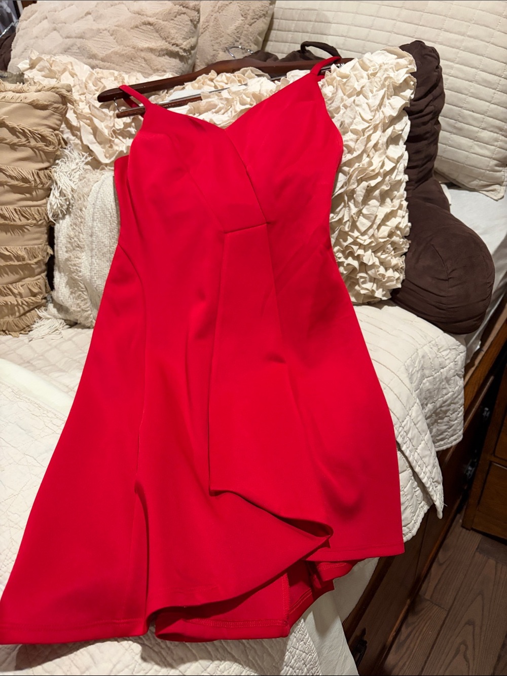 Elegant Red V-Neck A-Line Dress